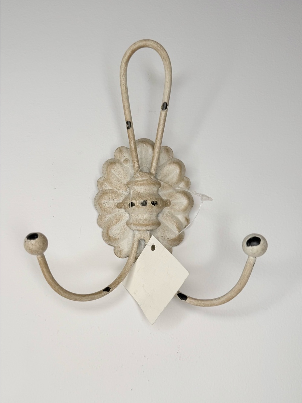 Set of 2 Cream Distressed Vintage-Style Shabby Chic Metal Double Wall Hook